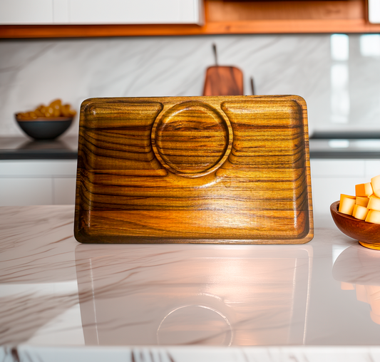 Teak Serving Tray with Dip Bowl