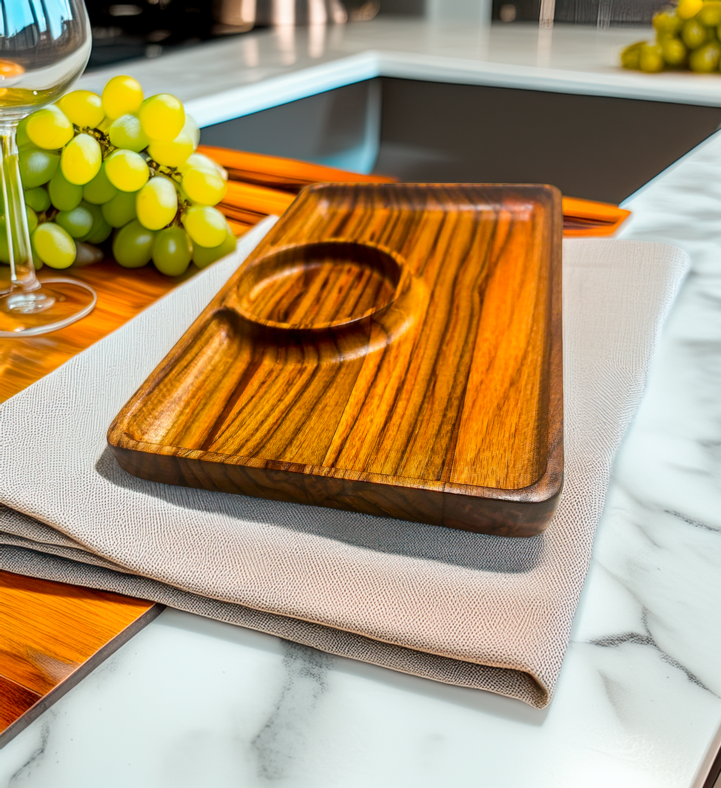 Teak Serving Tray with Dip Bowl