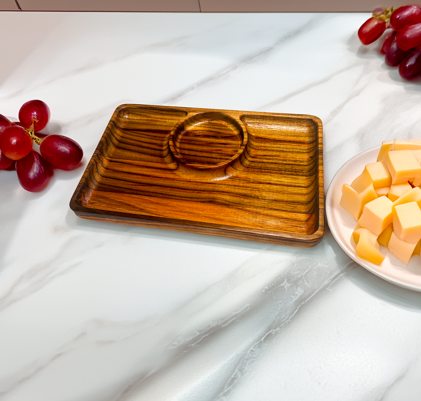 Teak Serving Tray with Dip Bowl